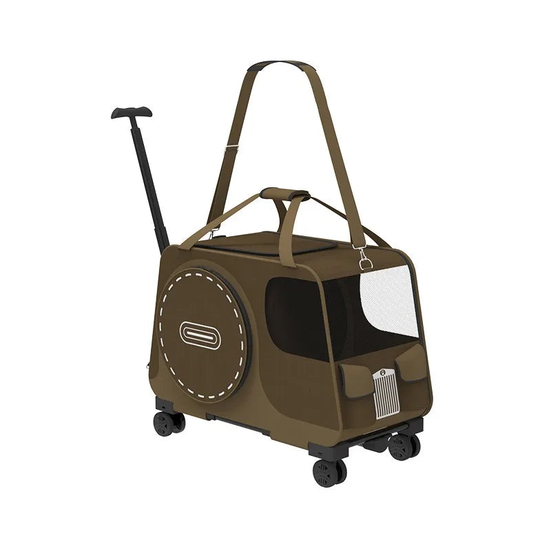 Portable Pet Rolling Carrier Foldable Small Dog Outdoor Stroller Detachable Single Shoulder Cat Handbag For Travel
