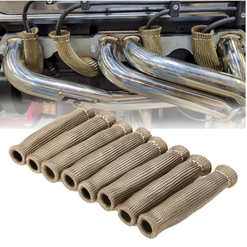 8PCS Sleeve Heat Shield Cover 2500 Degree Spark Plug Wire Boots Protector Spark Plug Cable Heat Insulation Wrap Titanium Fiber