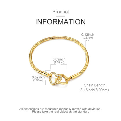 Original Bracelet 925 Sterling Silver Charm Bracelet 17-20CM Golden Heart Love Key Clover Bracelet Bangle Women Jewelry Gift