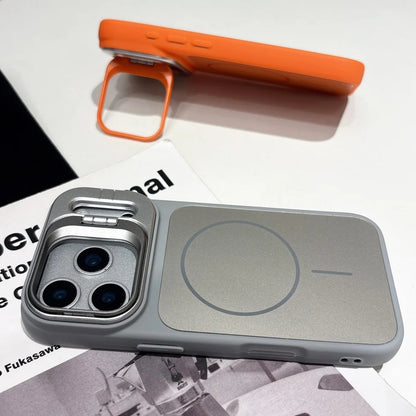 Alloy Lens Camera Holder Cases For iPhone 17 16 15 14 13 12 11 Pro Max For Magsafe  Magnetic Stand Hard PC Wireless Charge Cover