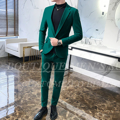 Mens Suits Wine Red Black Green Suits For Man Groom Wedding Velvet Tuxedo Velour Blazer Jackets Pants 2 Piece Costume Homme New