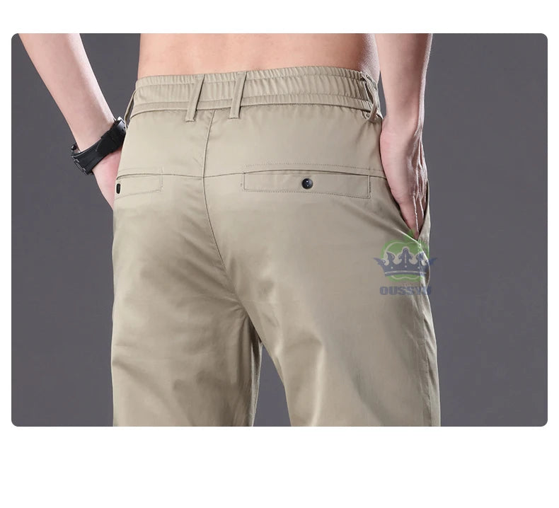Summer High Quality Cotton Ankle Length Casual Pants Men Business Slim Elastic Waist Jogger Outdoors Korean Work Suit Trousers