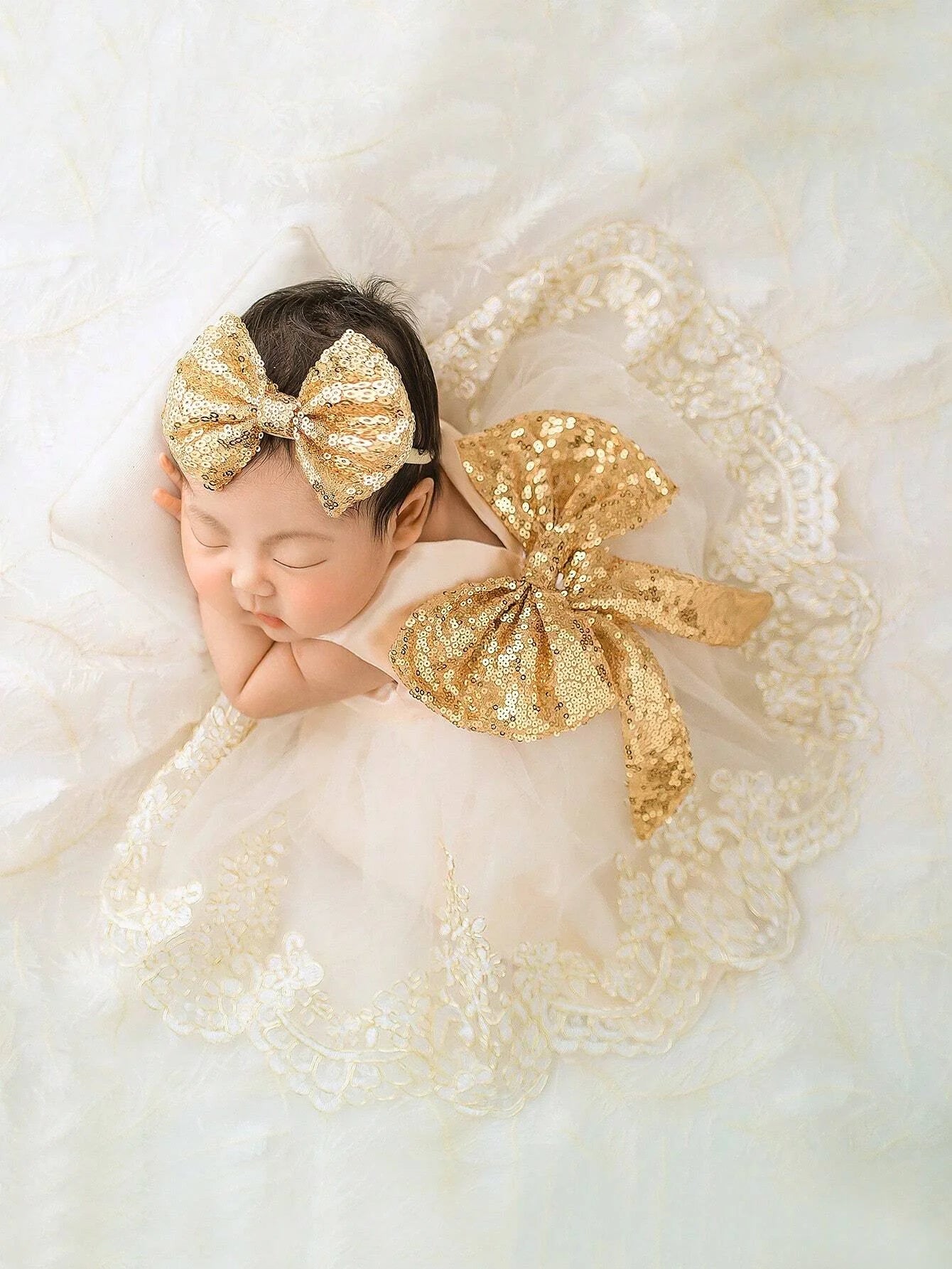 2pcs Newborn Photography Clothing Set Baby Girls' Princess Embroidered Mesh Dress Bowknot Lace Princess Skirt For Photo Shoot