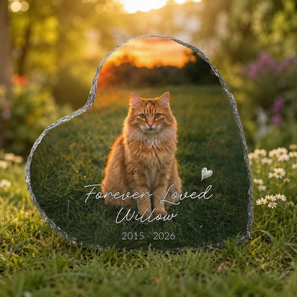 Personalized Kitty Portrait Photo Slate Rock Plaque Loss‑of‑Cat Memorial Stone Outdoor Pet Grave Remembrance Souvenir Ornament
