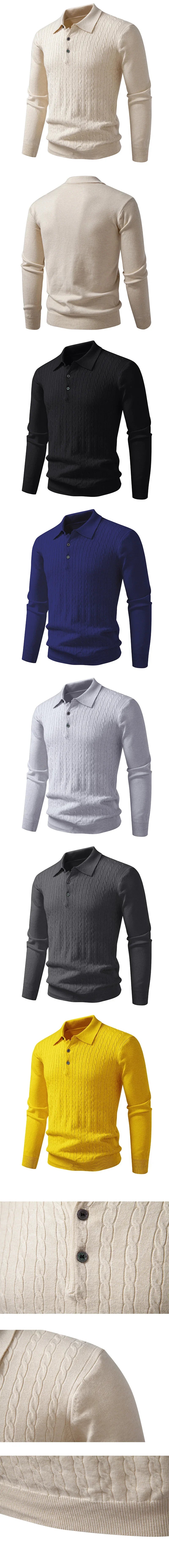Animal Game Autumn Mens Casual Polo Sweater V Neck Lapel Knit Button Shirts Ribbed Dress Pullover Sweaters Outerwear Cold Blouse