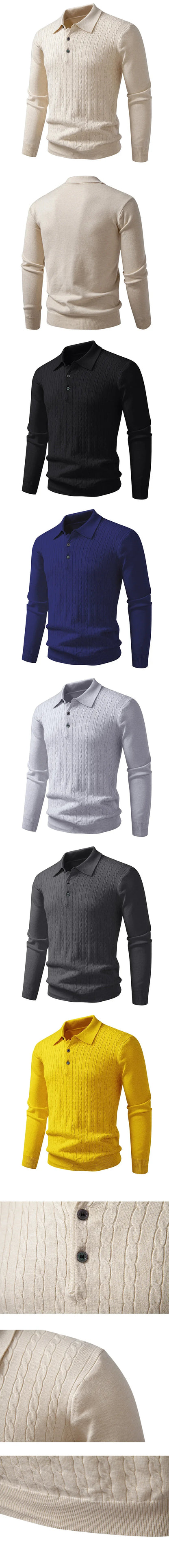 Animal Game Autumn Mens Casual Polo Sweater V Neck Lapel Knit Button Shirts Ribbed Dress Pullover Sweaters Outerwear Cold Blouse