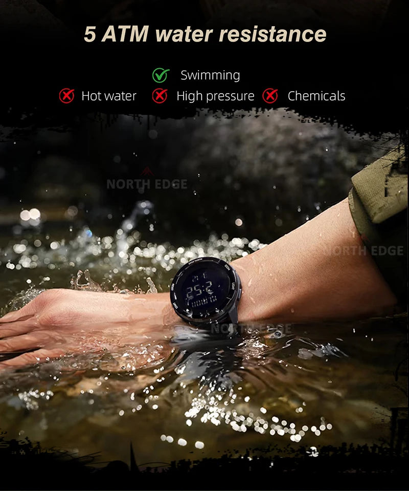 NORTH EDGE 2026 TERRAX Men's Digital Watches Outdoor Sports Swimming Waterproof 50M Stopwatch Countdown Electronic Watch For Men