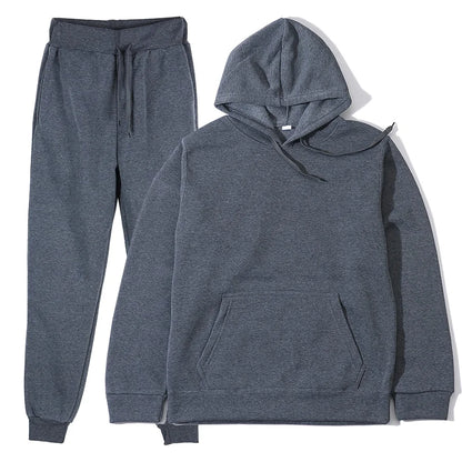 Men's Autumn and Winter New Solid Color Hoodie+pants Two-piece Set Fashionable Casual Sports Set Size S-3XL Men's Tracksuit