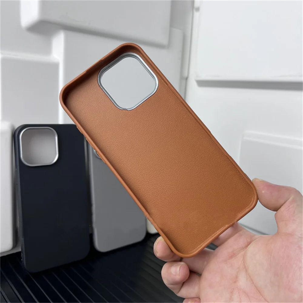 17 Case Leather Skin Soft TPU Cover for iPhone Air 16 Plus 14 12 13 15 16E 11 Pro Max Shockproof Phone Funda Capa Coque