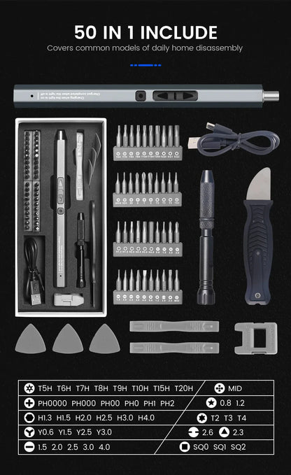 Cordless Electric Screwdriver Set 12/39/50 in 1 Precision Power Tool Magnetic Screw Driver Bit Fast Charging Repair Tool Kit
