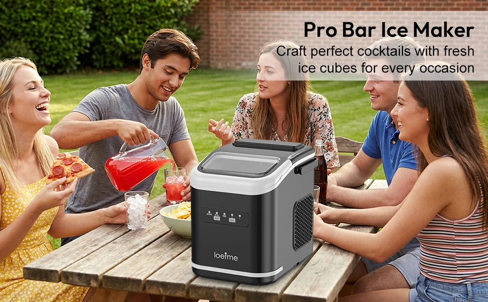 Loefme Electric Ice Maker Professional Ice Cube Maker Portable Automatic Cleaning Bullet Round Ice Block Making Machine Home Bar