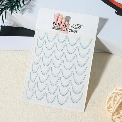 1pcs Gold Glitter French Design Nail Stickers White Silver Curve Lines Stripe Wave Nail Decals Slider Reflective Manicure Wraps