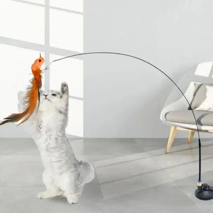 Plush Simulated Bird Cat Stick Head Cat Teaser Stick Colorful Cat Playing Teaser Wand Suction Cup Teaser Toy Interactive Cat Toy