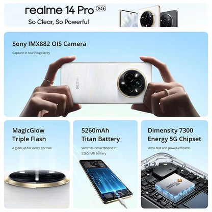 realme 14 Pro 5G European Version 50MP Sony IMX882 OIS Camera Dimensions 7300mAh Battery 120Hz Curved Vision Display IP69
