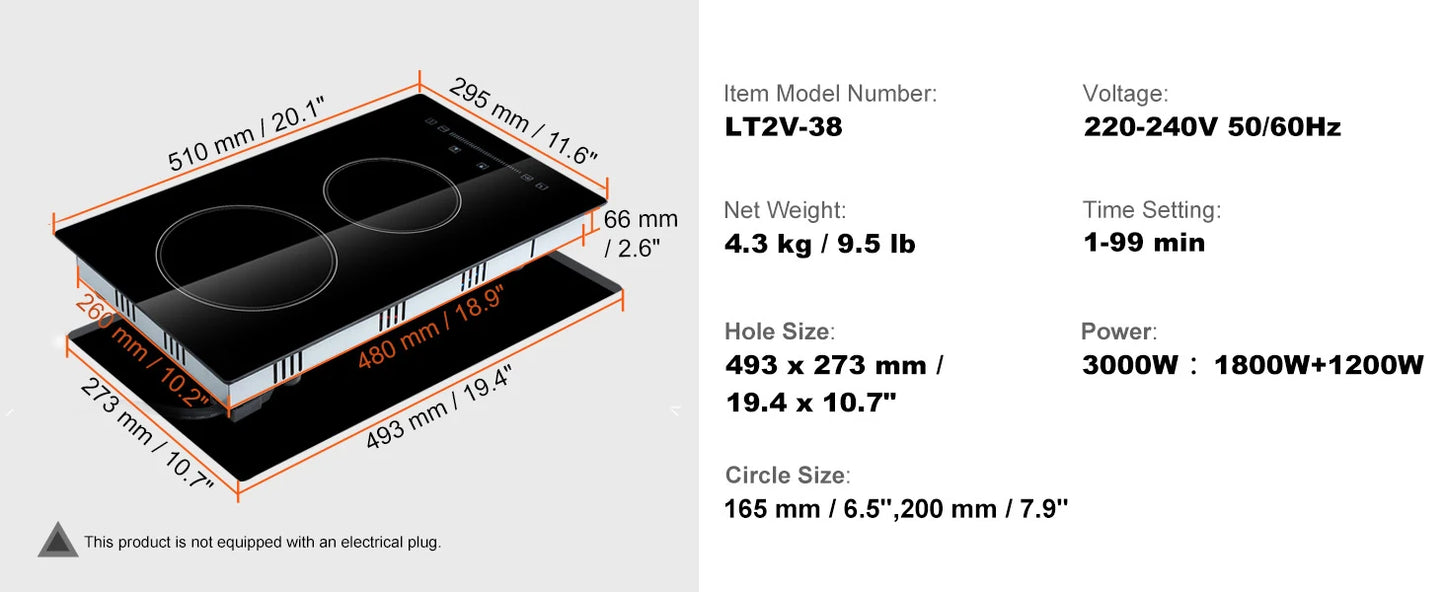 SucceBuy 2/4/5 Burners Built-in Induction Stove Top 12/24/30in Ceramic Glass Electric Cooktop For Household Commercial  Cooking