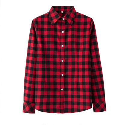 2023 Women Blouses Brand New Excellent Quality Flannel Red Plaid Shirt Women Cotton Casual Long Sleeve Shirt Tops Lady Clothes
