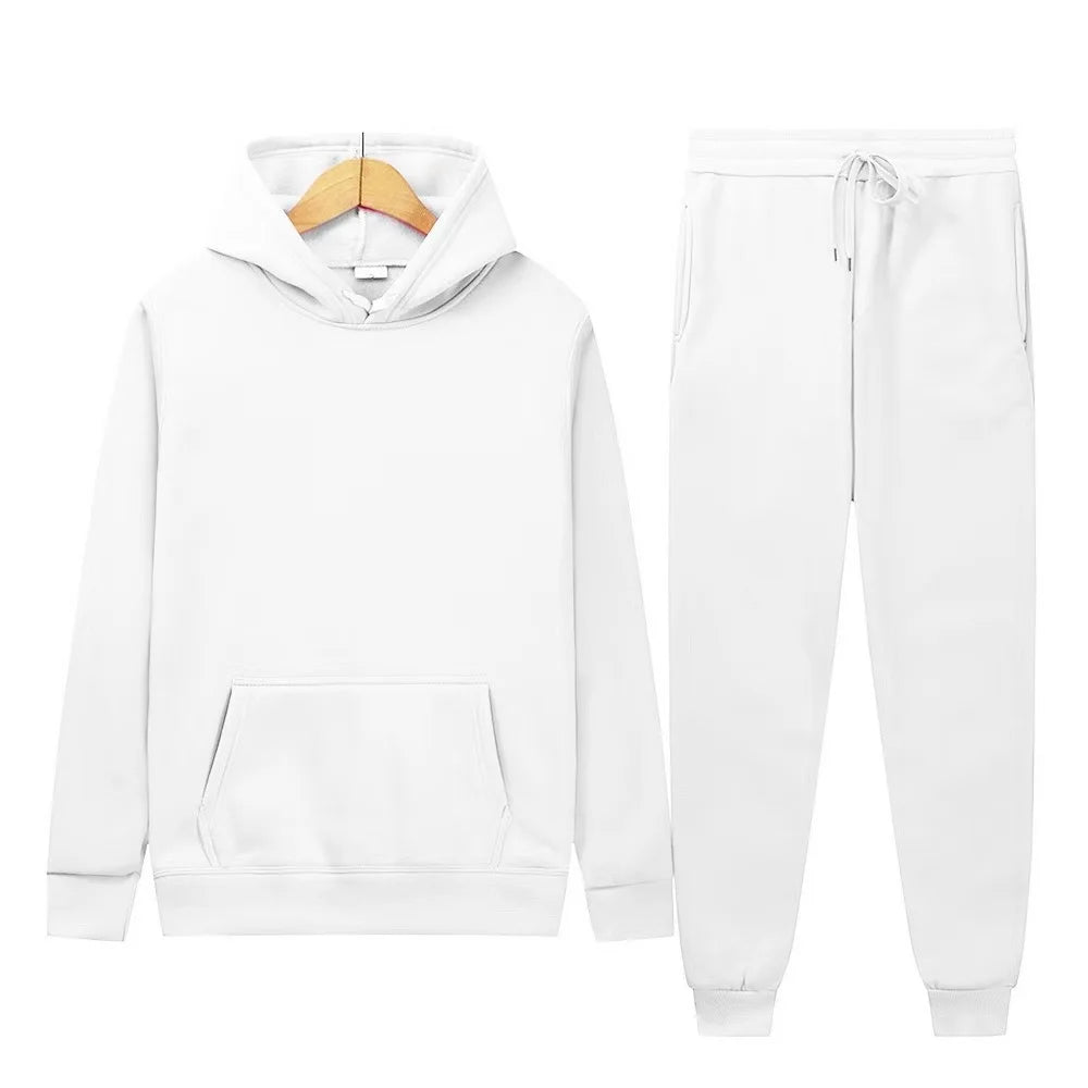 Men's Autumn and Winter New Solid Color Hoodie+pants Two-piece Set Fashionable Casual Sports Set Size S-3XL