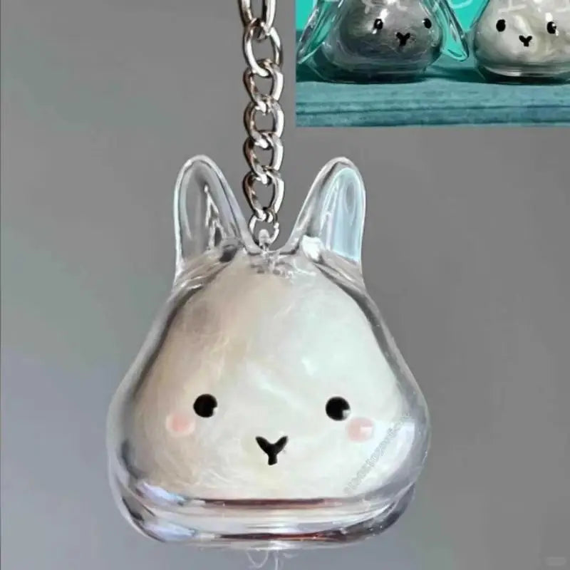 Cartoon Pet Hair Memorial Transparent Storage Box Keyring Cute Animal Rabbit Fur Organizer Keychain Bag Pendant Pet Souvenirs