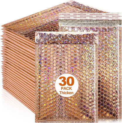 30Pcs Holographic Bubble Mailer Mailing Envelope Thicken Protection Waterproof Padded Bubble Envelopes Pack Bag for Shipping