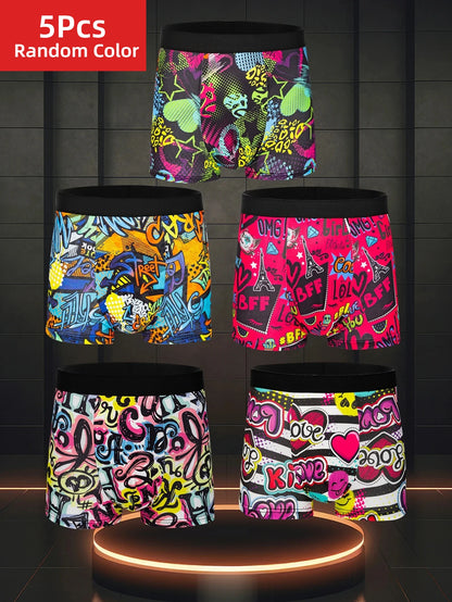 5-pack Fashionable Men's Boxer Shorts, Comfortable, Soft, Fashionable, Printed, Casual and Versatile Men's Underwear