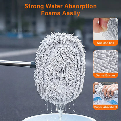 Car Wash Brush Long Handle Car Cleaning Brush Soft Hair Chenille Broom for Home Floor Window Telescopic Windshield Car Wash Mop