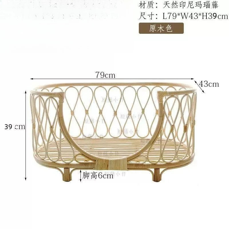 Natural Rattan Artist Pet Bed Weaving Princess Light Luxury Pet Bed Japanese Vintage Pet Products Haustierbett XY40CWC