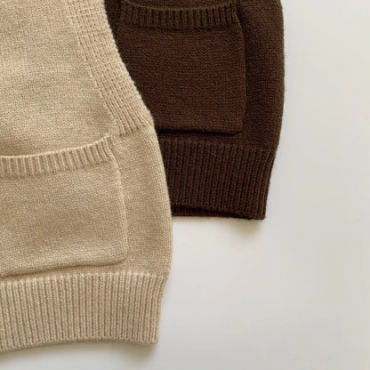 Children's Coat Autumn Children's Minimalist Pocket Sweater Kids Boys Girls Solid Color Cardigan Round Neck Vest Knitted Sweater
