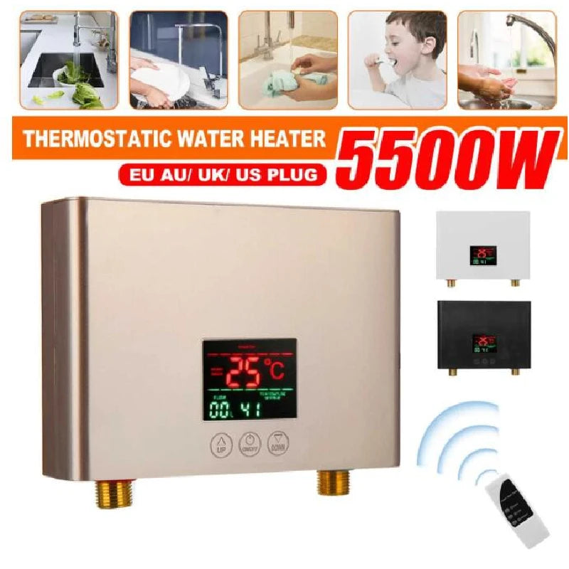 110V 220V Instant Water Heater Kitchen Bathroom Wall Mounted Electric Water Heater Hot Water Shower with LCD Temperature Display