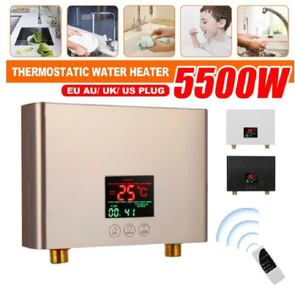 110V 220V Instant Water Heater Kitchen Bathroom Wall Mounted Electric Water Heater Hot Water Shower with LCD Temperature Display