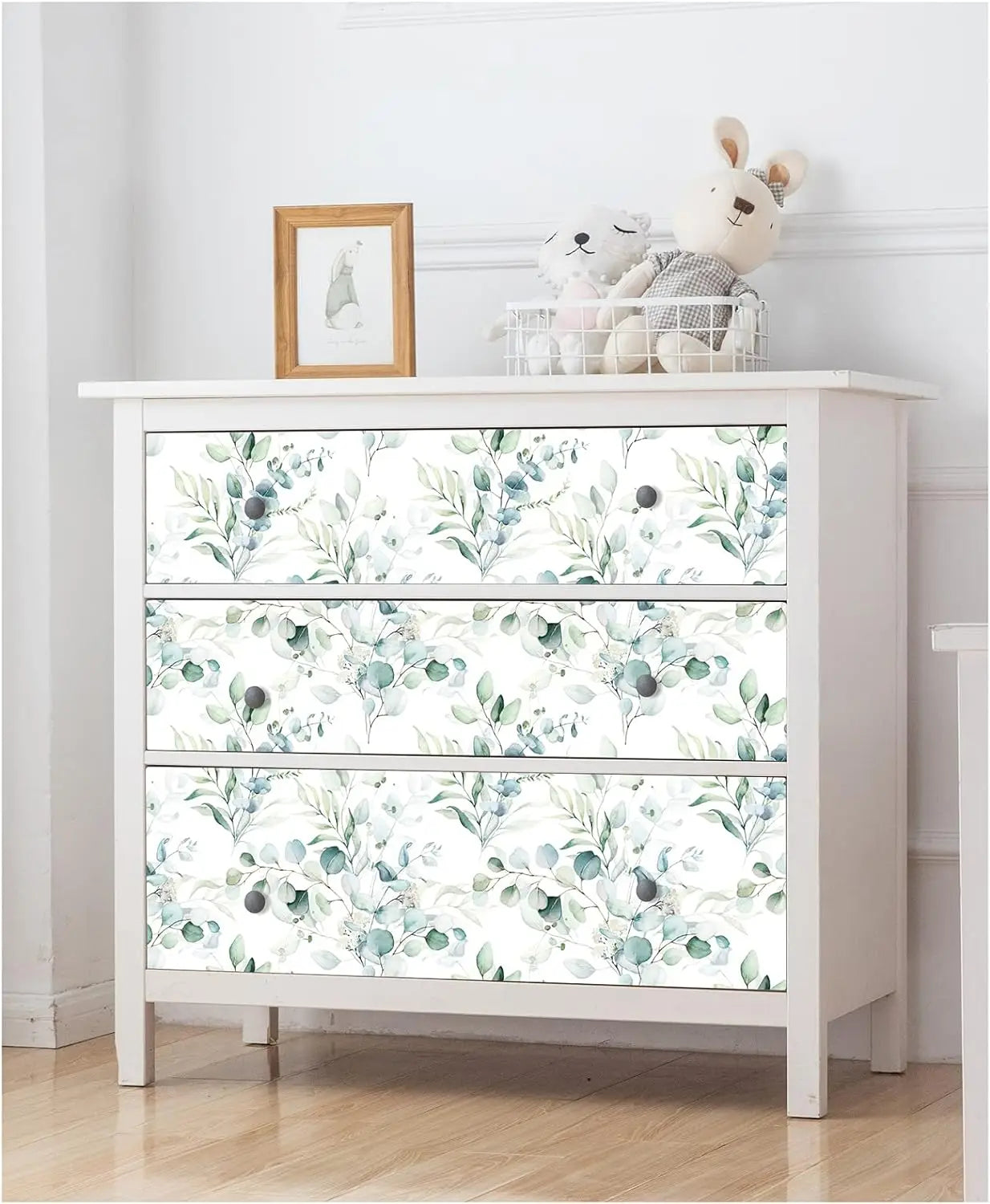 Green Leaves Peel and Stick Wallpaper Green/White Eucalyptus Leaf Floral Self Adhesive Wallpaper Wall Mural Home Nursery Decor