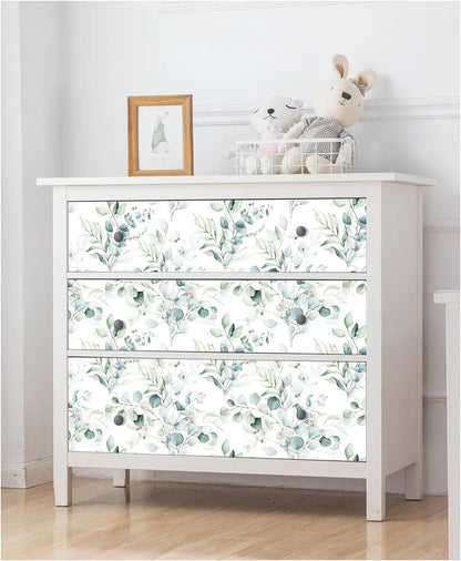 Green Leaves Peel and Stick Wallpaper Green/White Eucalyptus Leaf Floral Self Adhesive Wallpaper Wall Mural Home Nursery Decor