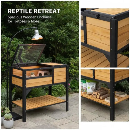 Turtle House Turtle Habitat Indoor Outdoor Wooden Turtle Enclosure with Lighting Stand Support Legs Reptile Cage Small Animals Gecko Lizard Snake