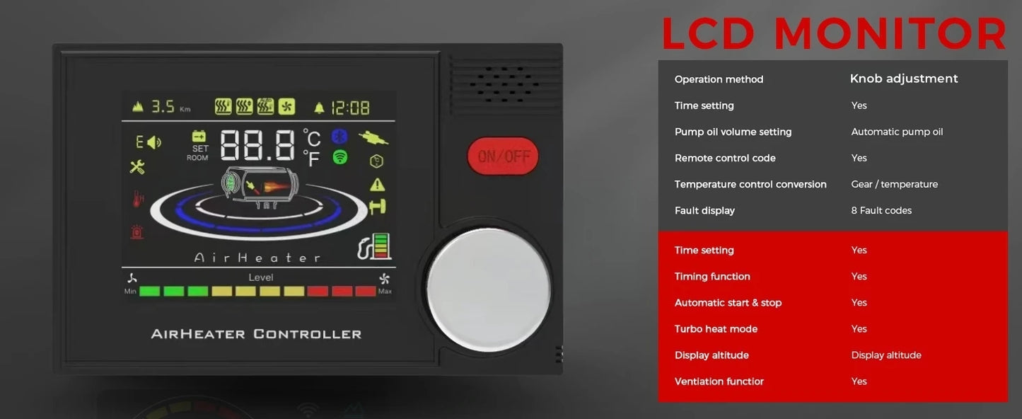 8KW 12V&24V&110-240V Diesel Air Heater With Bluetooth App,LCD Switch,24Hours Timing For Car Trailer Truck Diesel Parking Heater