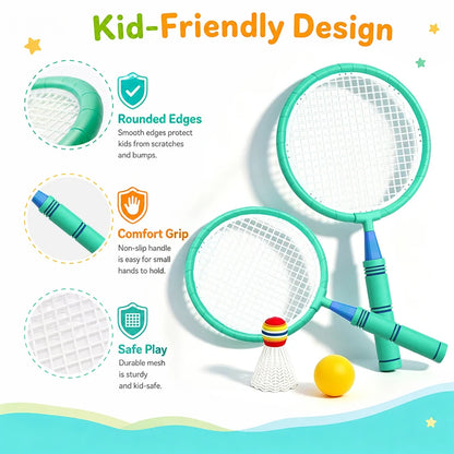 Badminton and Tennis Racket Kid 4in1 Sports Toy Hand Eye Coordination Gifts for Reflex Training Beginners Outdoors Beach