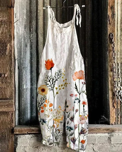 Women Jumpsuits Overalls Sleeveless Slash Neck Print Floral Wide Leg Pants High Street Autumn 2026 Casual Loose Backless