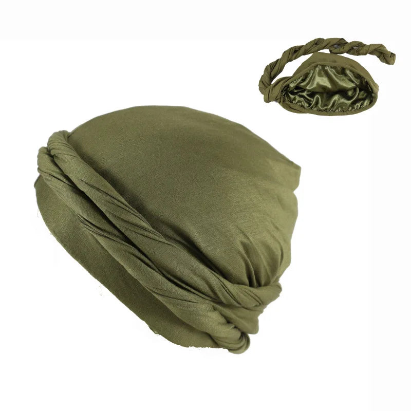 2022 New Elastic Men's Turban Hat Satin Lining Stretchy Men Bandana Indian Cap Fashion Male Hip Hop Caps Headband Biker Headwrap