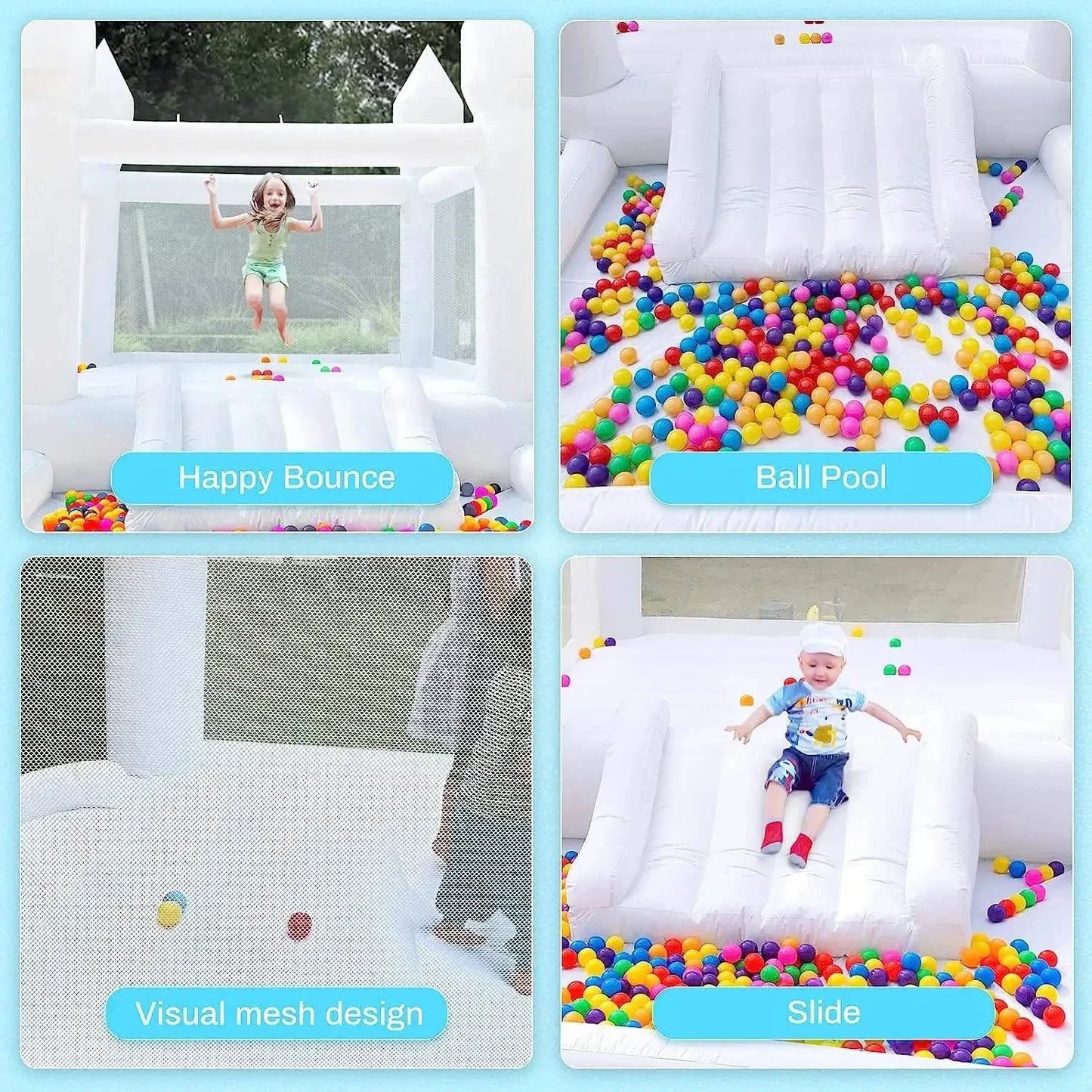 4m Inflatable Bounce House White Jumping Castle With Ball Pool Slide Birthday Party Decoration Gift Bouncy Castle