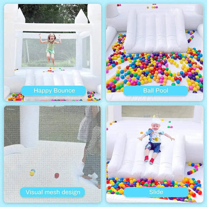 4m Inflatable Bounce House White Jumping Castle With Ball Pool Slide Birthday Party Decoration Gift Bouncy Castle