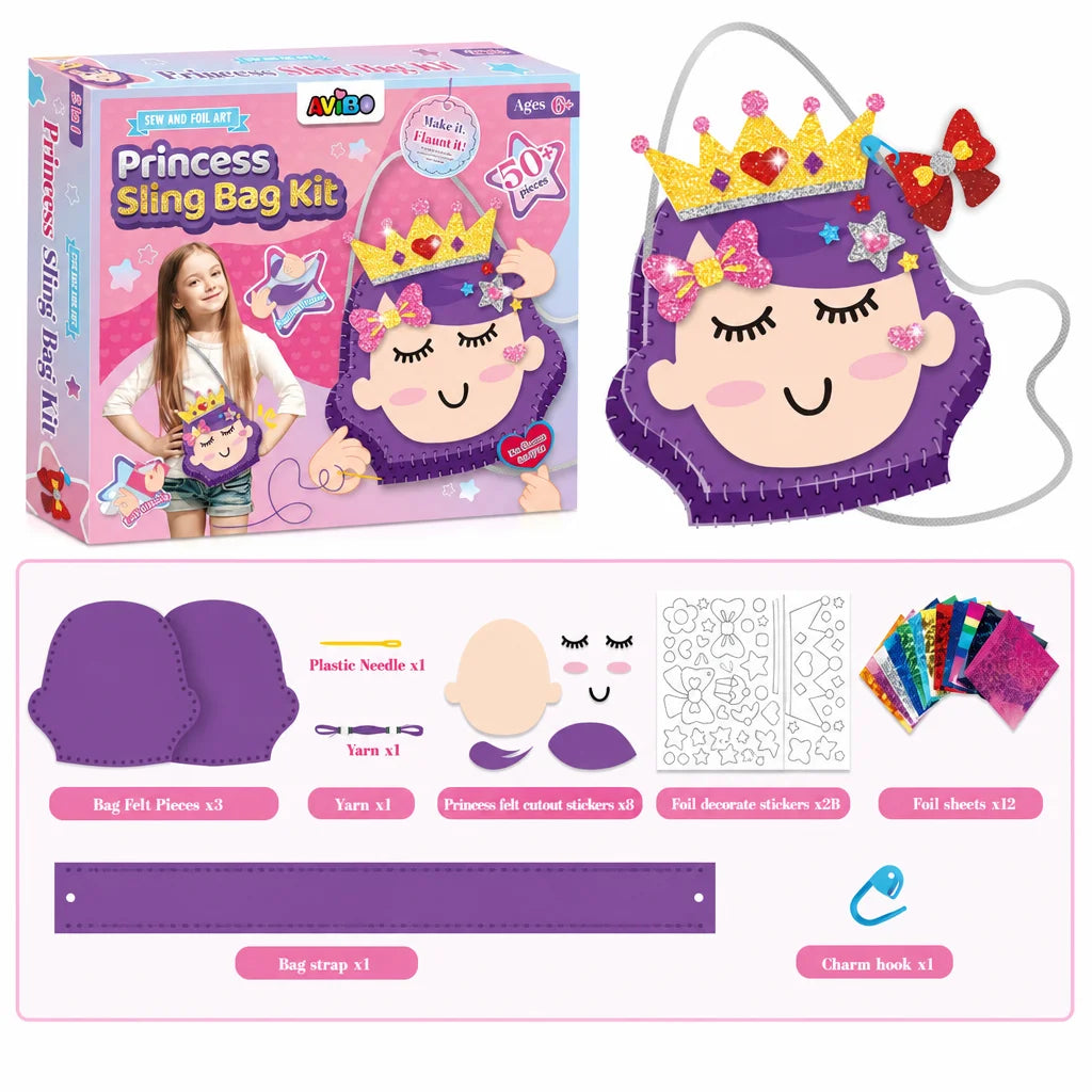 Kids DIY Sewing Bag Kit, Unicorn & Princess Theme Felt Art, 50+ Pieces Set, Creative Educational Toy for Kids