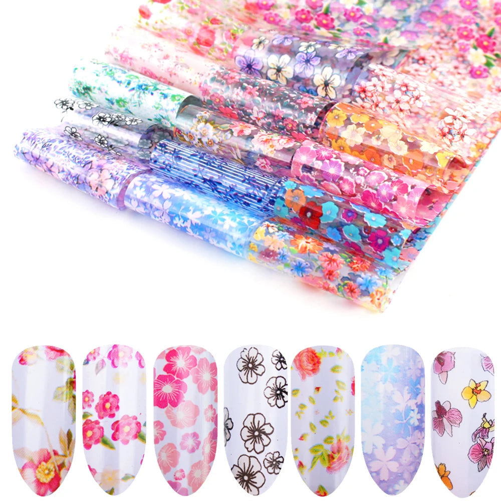 16Pc Holographic Nail Foil Set Starry Transfer 20*4cm Sticker Laser Flowers Leopard Mix Design Decal DIY Nail Art Decoration
