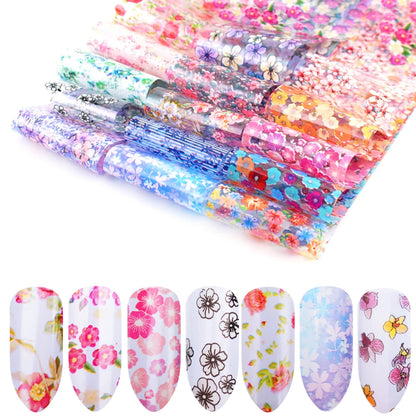 16Pc Holographic Nail Foil Set Starry Transfer 20*4cm Sticker Laser Flowers Leopard Mix Design Decal DIY Nail Art Decoration