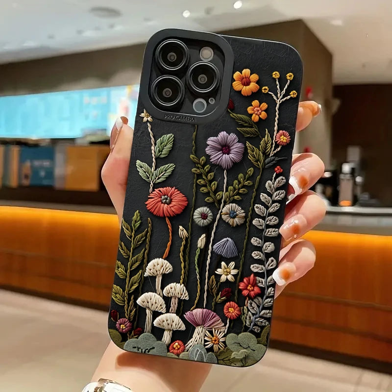 For iPhone 17 Air 16E 16 15 14 13 12 11 Pro Max Case Embossed Floral Pattern Painted Phone Cover For iPhone XS X XR 7 8 Plus SE2