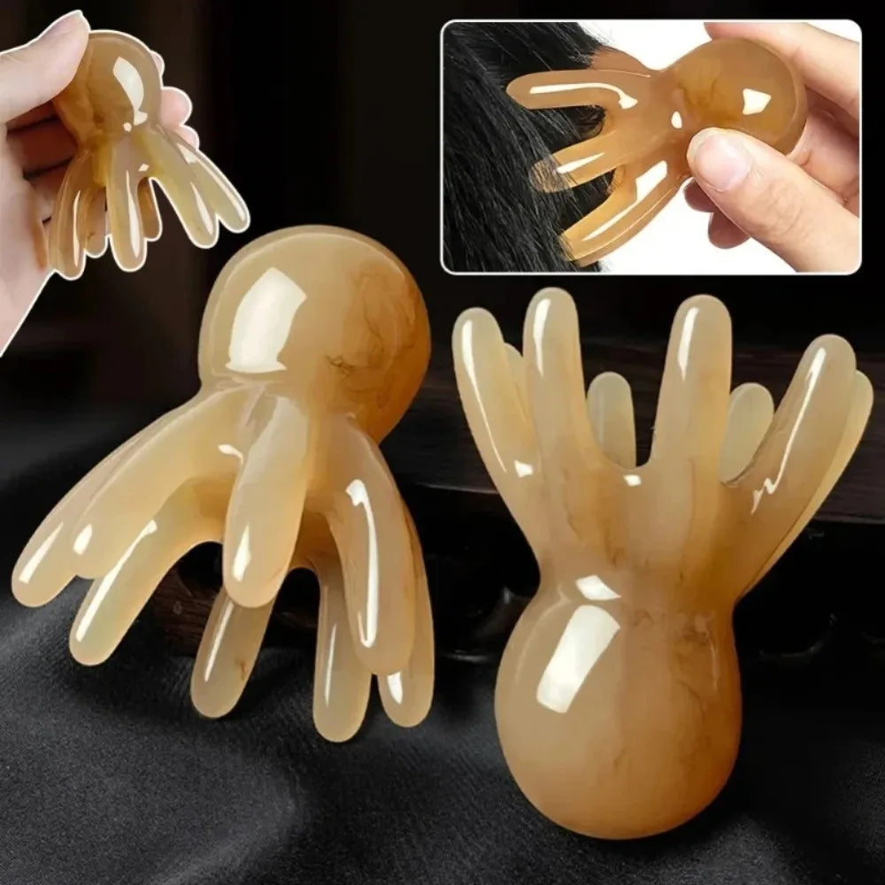 Octopus Massage Comb Resin Head Meridian Scraping Scalp Massage Brush Acupuncture SPA Gua Sha Massage Comb for Fatigue Relief