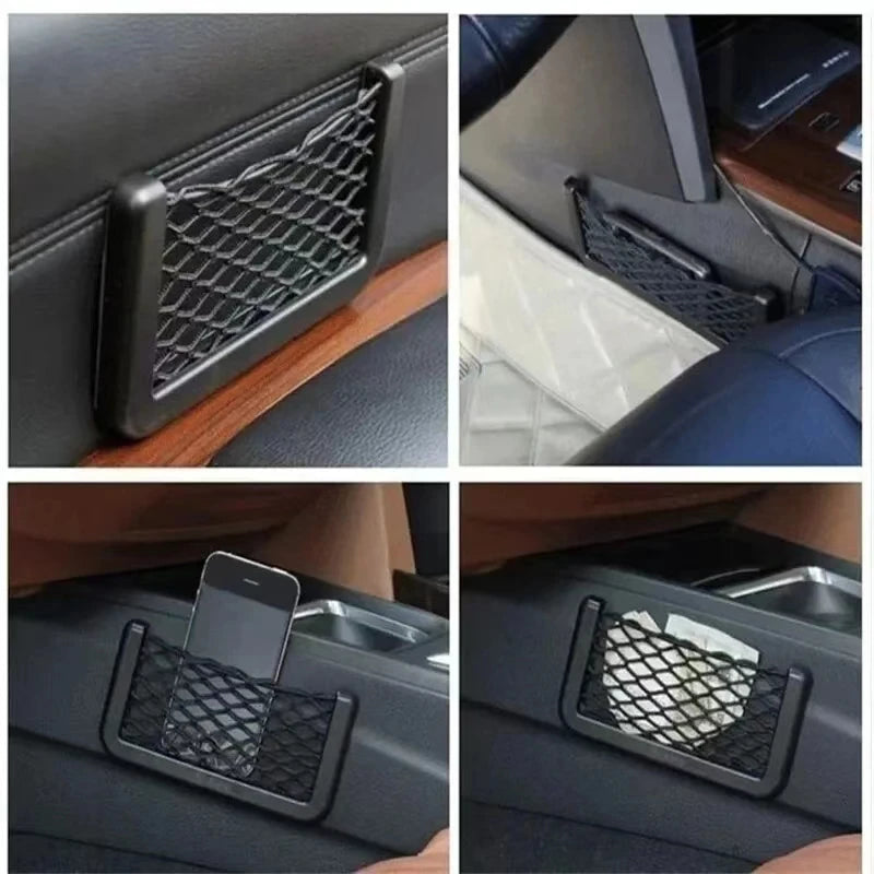 Car Seat Gap Organizer, Universal Mesh Storage Net Pocket with Strong Adhesive for Phone, Cards, Keys - Black Car Accessories