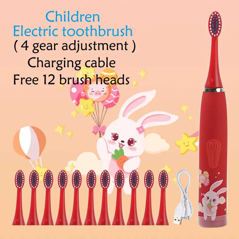 Kids Sonic Electric Toothbrush Rechargeable Smart Timer Colorful Cartoon Teeth Whitening Portable USB Charging  Tooth Brush