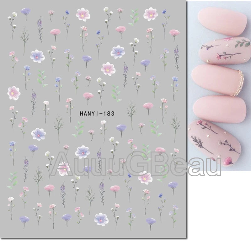 3d Nails Art Decals Spring Fruits Pink Full Tips Peony Magnolia Flowers Adhesive Sliders Stickers Decoration For Nails Manicure