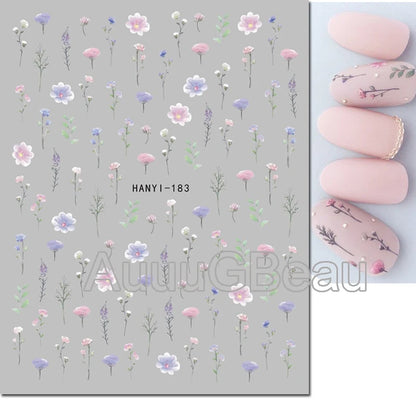 3d Nails Art Decals Spring Fruits Pink Full Tips Peony Magnolia Flowers Adhesive Sliders Stickers Decoration For Nails Manicure
