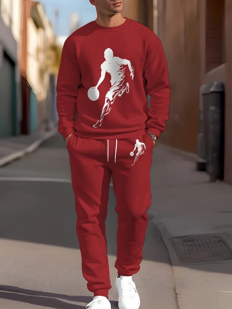 Autumn Casual Men's Long-Sleeve Set Trendy Gradient Print Outdoor Crew Neck Long-Sleeve Top & Casual Pants Two-Piece Set