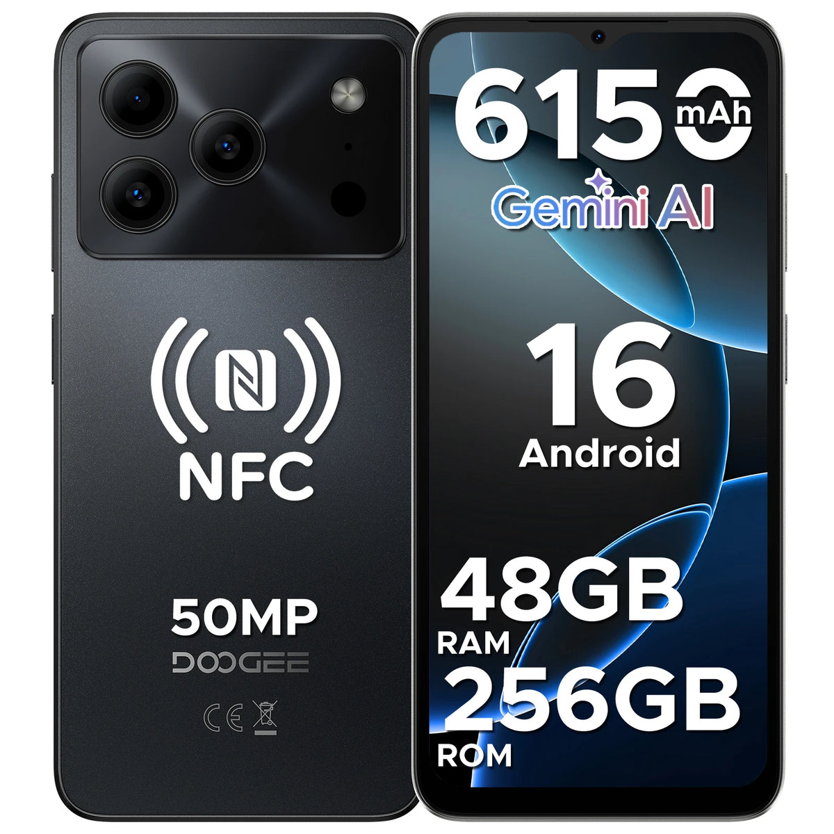 DOOGEE Note56 Plus VIP Edition Smartphone 48GB 256GB 6150mAh Large Battery 6.56'' 90Hz Display 50MP Camera NFC Android 16 Mobile Phones
