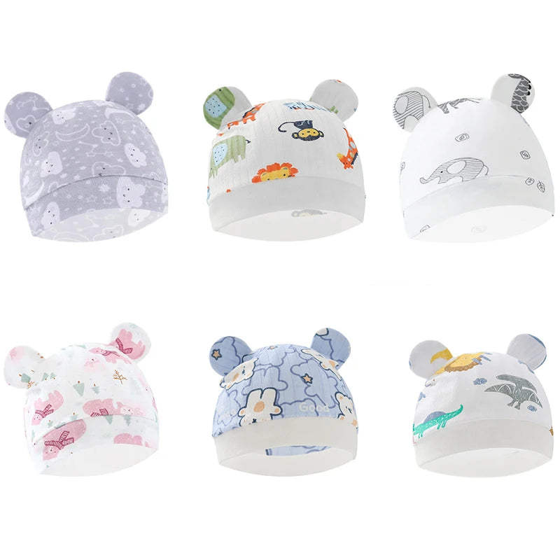 0-6Mouths Newborn Fetal Hat Cute Cartoon Baby Bear Beanies Spring Autumn Pure Cotton Pullover Cap Boys Girls Kids Warm Bonnet